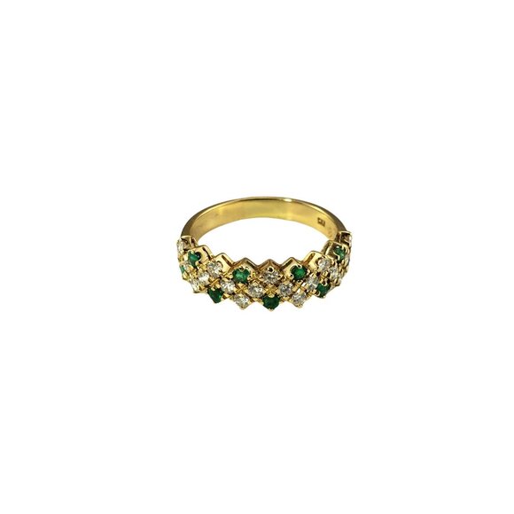 18K Yellow Gold Emerald and Diamond Ring Size 8.75 #16641 - Picture 2 of 9